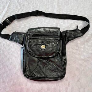 Black Taurus Collection Black Leather Waist Pouch / Cross-Body